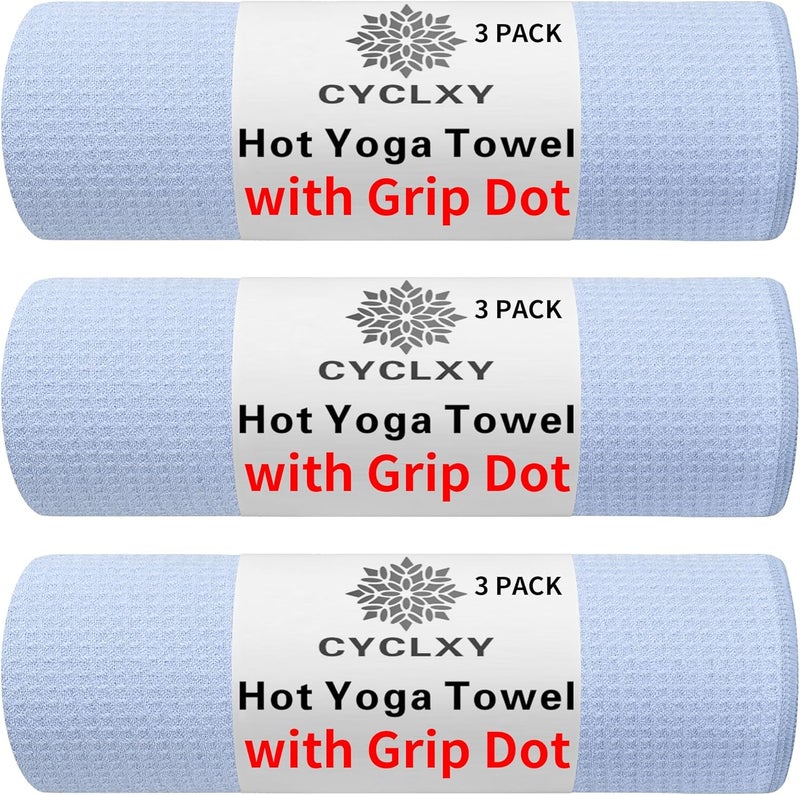 CYCLXY 3 Pack Yoga Mat Towels with Grip Dot, Hot Yoga Towel Non Slip Yoga Mat Towel Non-Slip Sweat Absorbent Anti-Slip Yoga Towel for Bikram,Pilates - Image 1